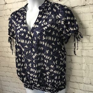 Pure Energy Tops - Pure Energy Sheer Navy w/ Birds on Wire Pure Energy Tops - Pure Energy Sheer Navy w/ Birds on Wire